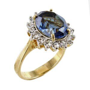 18k Gold Electroplated Simulated Blue Topaz Cubic Zirconia Lady Di Ring